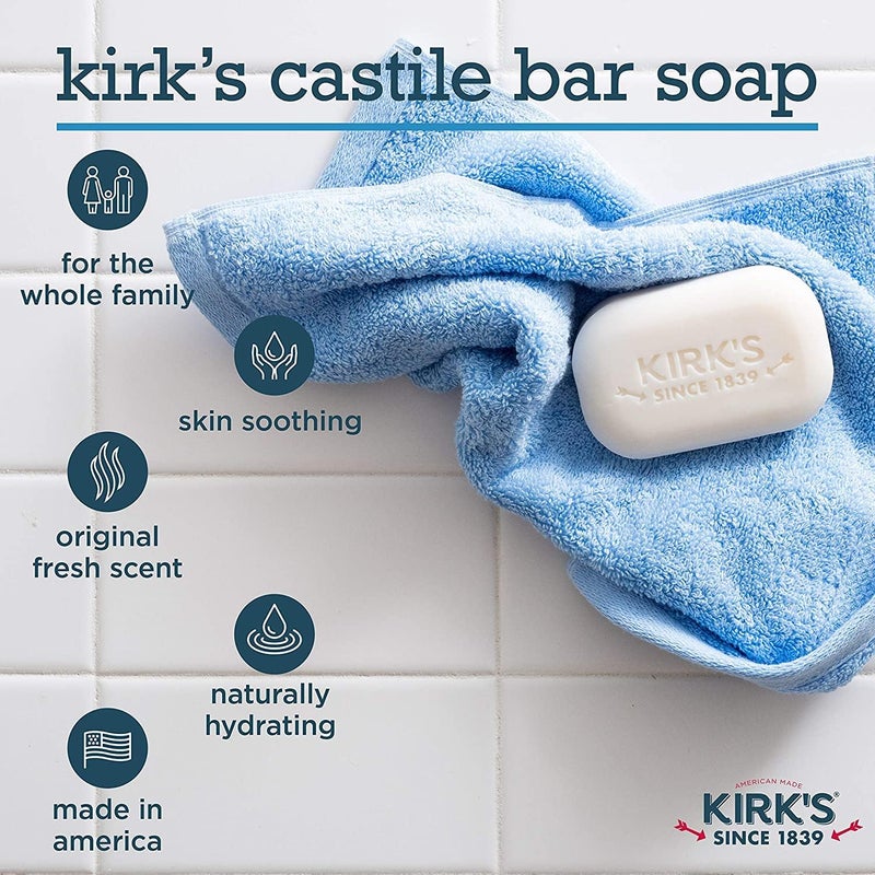 Kirk's Natural Castile Bar Soap - 100% Premium Coconut Oil, Original Fresh Scent, 4oz - 5 Pack - Image 3